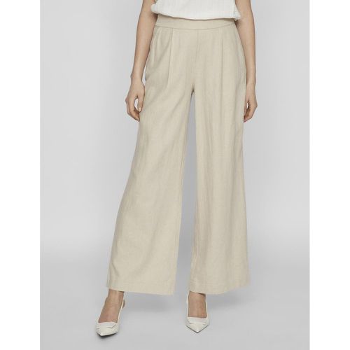 Linen Mix Pleated Trousers with High Waist and Wide Leg - Vila - Modalova