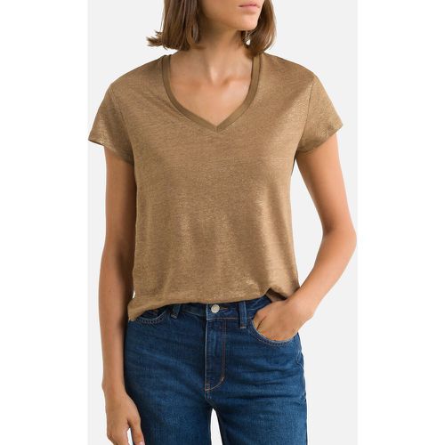 Linen V-Neck T-Shirt with Short Sleeves - IKKS - Modalova