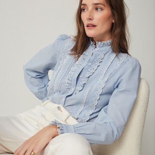 Signatures Eugenie Ruffled Blouse in Striped Organic Cotton - LA REDOUTE COLLECTIONS - Modalova