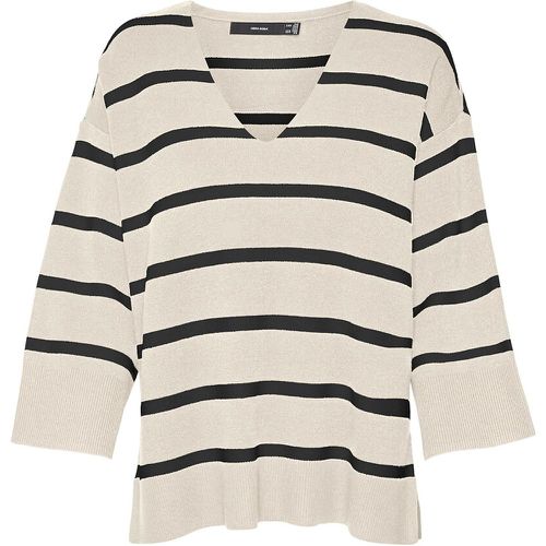 Striped Fine Knit Jumper with V-Neck - Vero Moda - Modalova