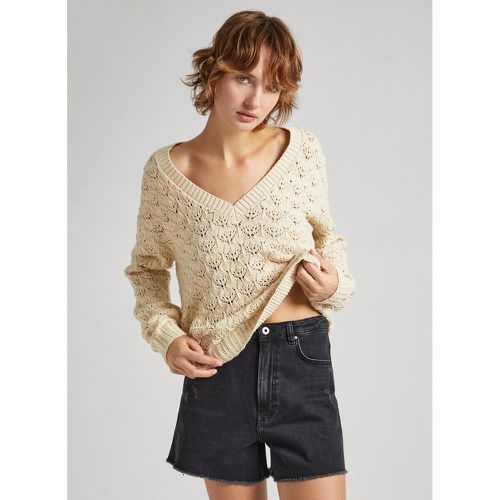 Cotton Openwork Knit Jumper with V-Neck - Pepe Jeans - Modalova