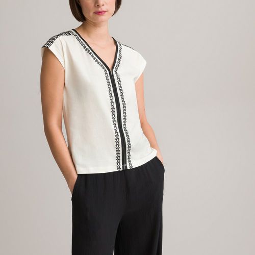 Embroidered V-Neck T-Shirt with Short Sleeves - Anne weyburn - Modalova