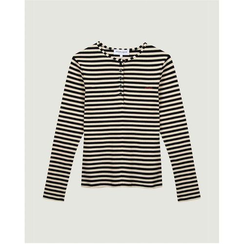 Marette Breton Striped T-Shirt in Organic Cotton with Grandad Collar and Long Sleeves - MAISON LABICHE - Modalova