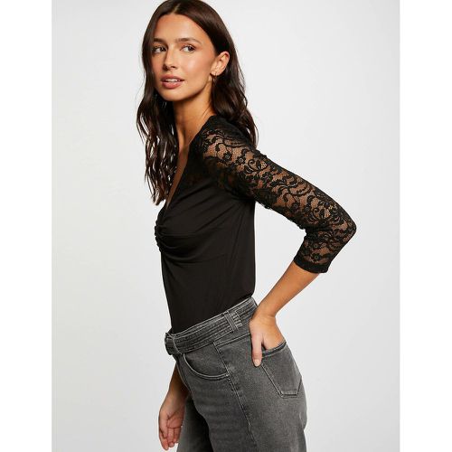 V-Neck T-Shirt with 3/4 Length Lace Sleeves - Morgan - Modalova