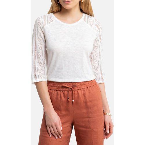 Cotton Collarless T-Shirt with Lace Sleeves - Anne weyburn - Modalova