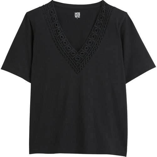 Cotton Embroidered T-Shirt with V-Neck - LA REDOUTE COLLECTIONS - Modalova