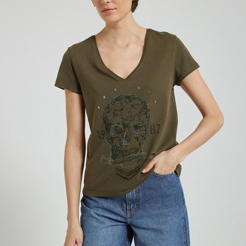 Cotton Skull Print T-Shirt with V-Neck and Short Sleeves - IKKS - Modalova