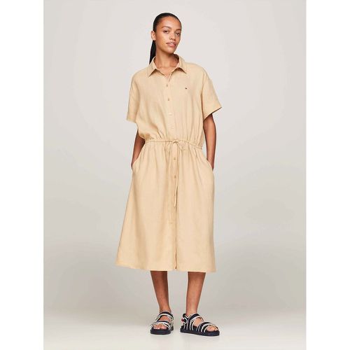 Linen Midi Shirt Dress with Short Sleeves - Tommy Hilfiger - Modalova