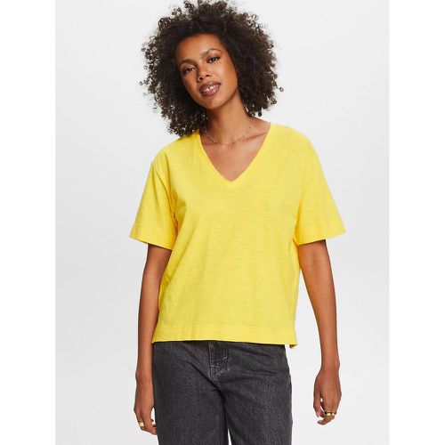 Cotton V-Neck T-Shirt with Short Sleeves - Esprit - Modalova