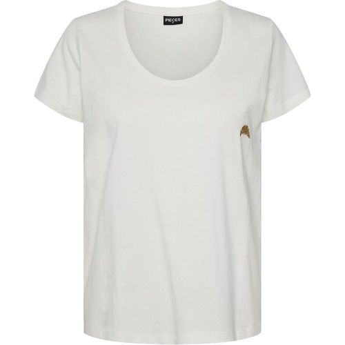 Cotton Embroidered T-Shirt with Crew Neck - Pieces - Modalova