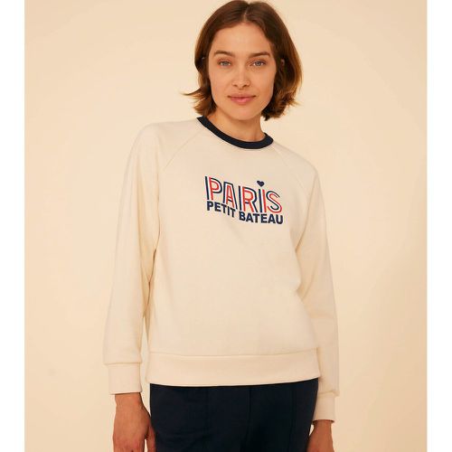 Slogan Print Cotton Sweatshirt with Crew Neck - PETIT BATEAU - Modalova