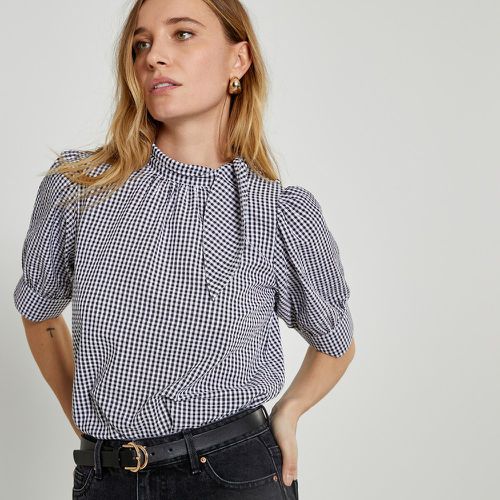 Gingham Pussy Bow Blouse with Puff Sleeves in Cotton - LA REDOUTE COLLECTIONS - Modalova
