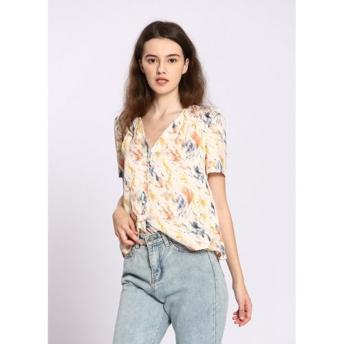 Printed Short Sleeve Blouse - SEE U SOON - Modalova