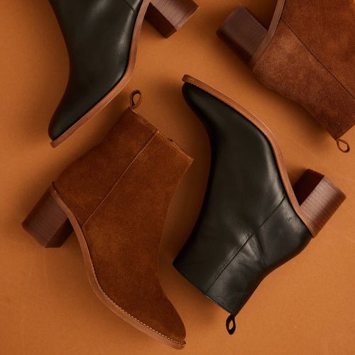 Les Signatures - Suede Ankle Boots with Block Heel - LA REDOUTE COLLECTIONS - Modalova