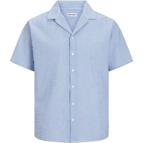 Striped Seersucker Shirt in Cotton Mix with Short Sleeves - jack & jones - Modalova