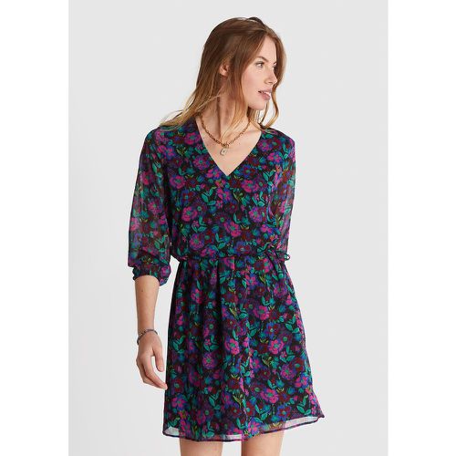 Floral Print Full Dress with V-Neck and Long Sleeves - ICODE - Modalova