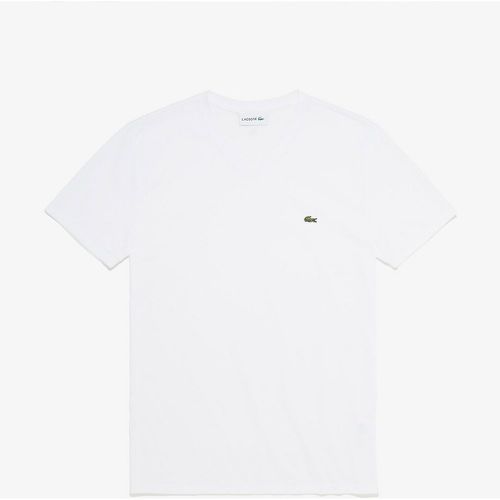Embroidered Logo T-Shirt in Jersey Cotton with V-Neck - Lacoste - Modalova