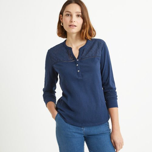 Cotton Grandad Collar T-Shirt with Long Sleeves - Anne weyburn - Modalova