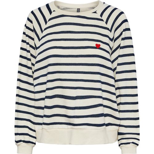 Striped Embroidered Heart Sweatshirt in Cotton Mix - Pieces - Modalova