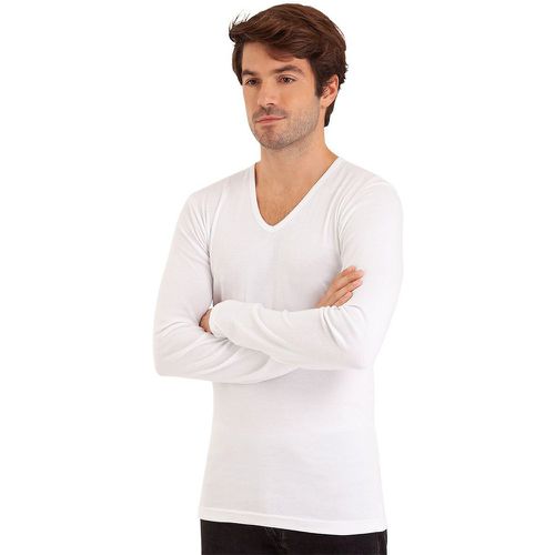 Cotton V-Neck T-Shirt with Long Sleeves - Eminence - Modalova