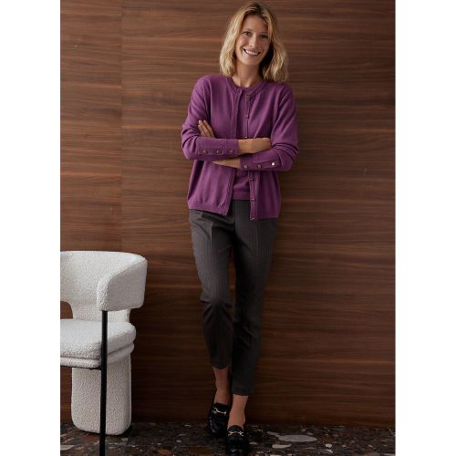 Merino Wool Mix Cardigan in Fine Knit with Crew Neck - Anne weyburn - Modalova