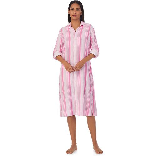 Striped Cotton Long Nightshirt with Long Sleeves - Lauren Ralph Lauren - Modalova