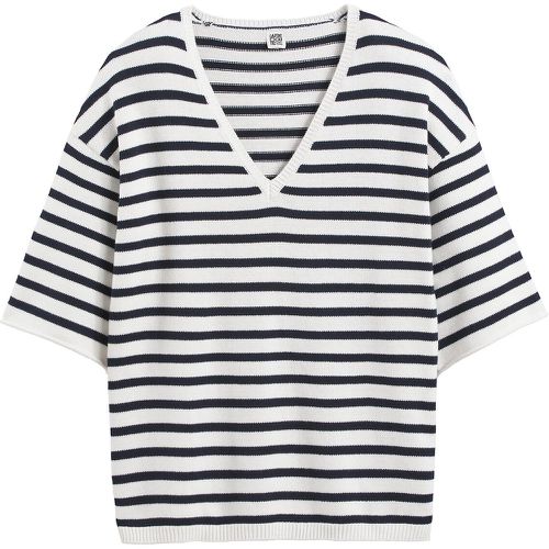 Breton Striped Cotton Jumper with 3/4 Length Sleeves and V-Neck - LA REDOUTE COLLECTIONS - Modalova