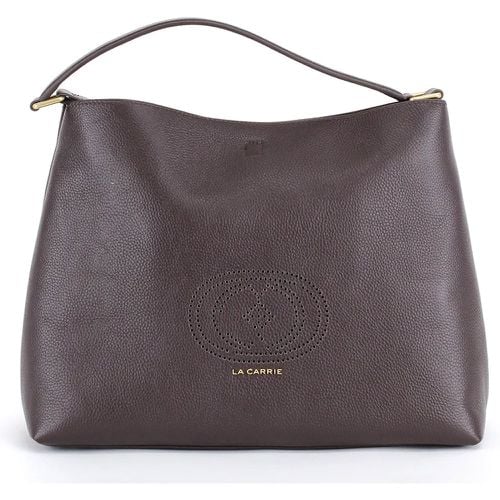 Borsa shopper in pelle con logo traforato - LA CARRIE - Modalova