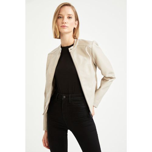 Regular Fit Long Sleeve Faux Leather Jacket - DeFacto - Modalova