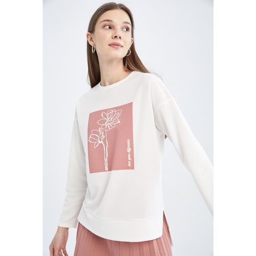 Regular Fit Long Sleeve Floral Picture Printed Sweatshirt Tunic - DeFacto - Modalova