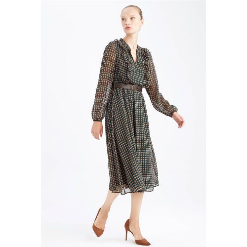 Printed Long Sleeve Maxi Dress - DeFacto - Modalova