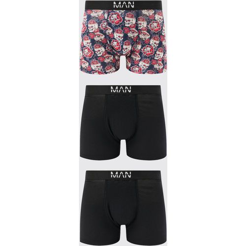 Boxer con stampa di teschi e rose - set di 3 paia - boohoo - Modalova