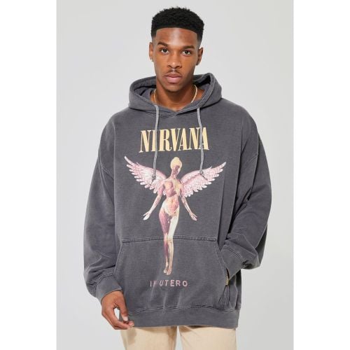 Sudadera Oversize Con Capucha Y Estampado De Nirvana Sobreteñido - boohoo - Modalova