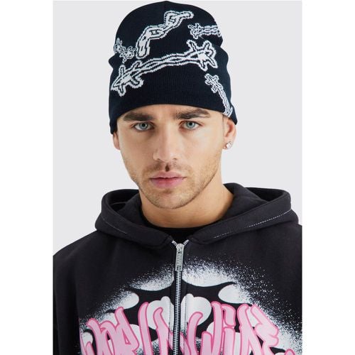 Berretto Beanie in jacquard di filo spinato - boohoo - Modalova