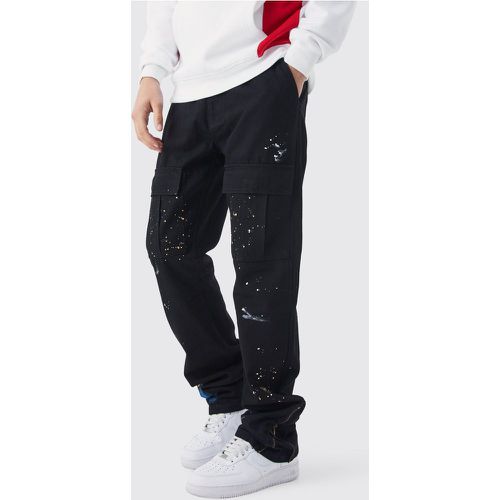 Pantaloni Cargo Slim Fit con zip, pieghe sul fondo e schizzi di colore - boohoo - Modalova