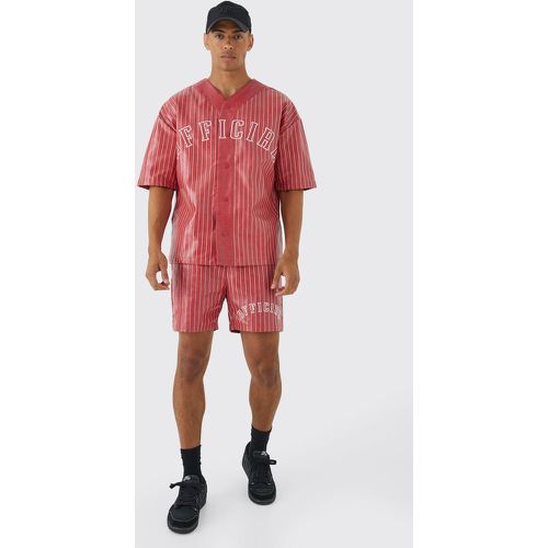 Conjunto Oversize De Pantalón Corto Y Camisa De Béisbol De Cuero Sintético Y Manga Corta - boohoo - Modalova