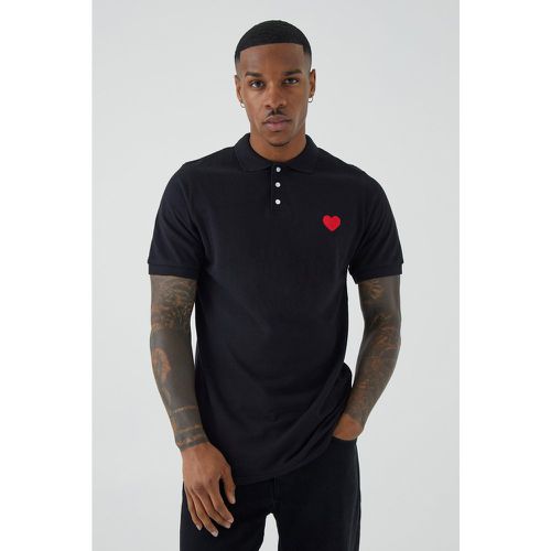 Polo Slim Fit a maniche corte in piqué con cuore - boohoo - Modalova