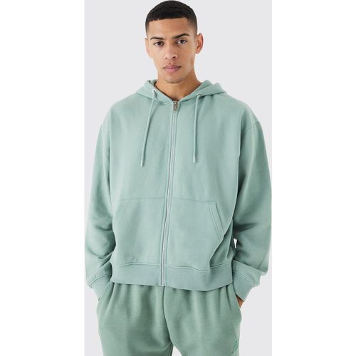 Felpa squadrata oversize slavata con zip e cappuccio - boohoo - Modalova