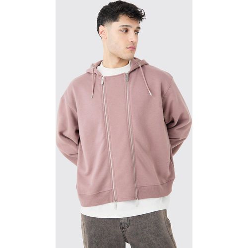 Felpa squadrata oversize con doppia zip e cappuccio - boohoo - Modalova