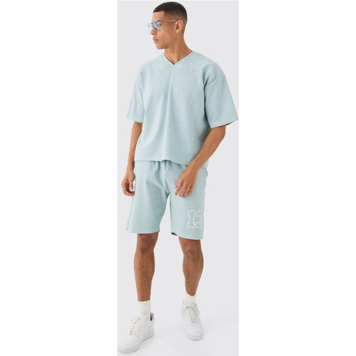 Set felpa pesante slavata a coste con mezze maniche & pantaloncini - boohoo - Modalova