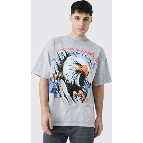 Camiseta Oversize Gruesa Con Lavado De Ácido Y Estampado Gráfico De Águila - boohoo - Modalova