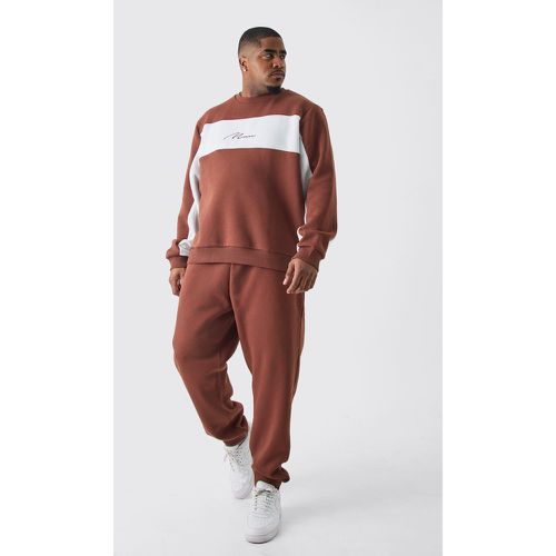 Tuta sportiva felpata Plus Size Man a blocchi di colore color cioccolato - boohoo - Modalova