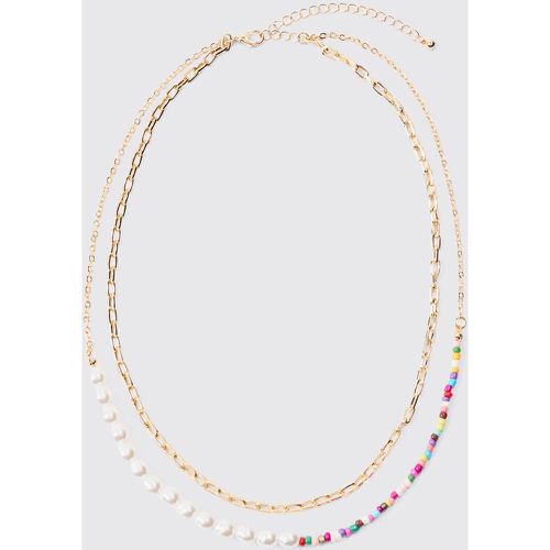 Pack Multi Beaded Pearl Necklaces In Gold - boohoo - Modalova