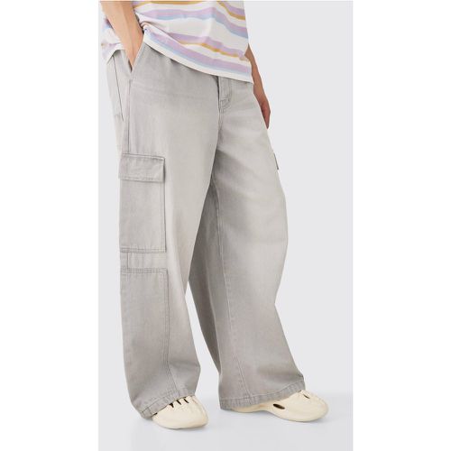Elasticated Waist Extreme Wide Fit Cargo Jeans In Grey - boohoo - Modalova