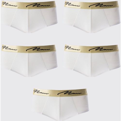 Pack Man Signature Gold Waistband Briefs In White - boohoo - Modalova