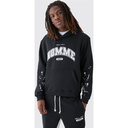 Sudadera Oversize Recta Con Capucha, Salpicaduras De Pintura Y Estampado - boohoo - Modalova