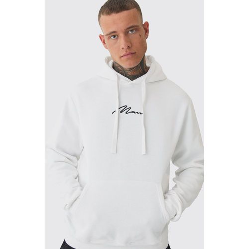 Felpa Tall Basic bianca con firma Man e cappuccio - boohoo - Modalova