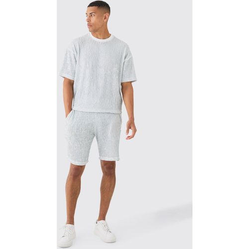 T-shirt squadrata in due toni con pieghe ondulate & pantaloncini - boohoo - Modalova