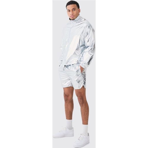 Boxy Funnel Neck Cagoule And Short Metallic Set - boohoo - Modalova