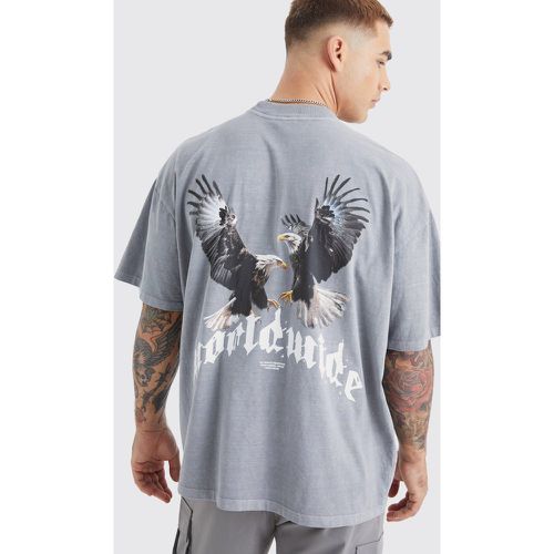 Camiseta Oversize Sobreteñida Con Cuello Extendido Y Estampado Gráfico De Águila - boohoo - Modalova